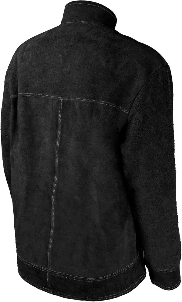 YESWELDER Black Leather Welding Jacket- Heavy Duty Heat Resistant Coat-3