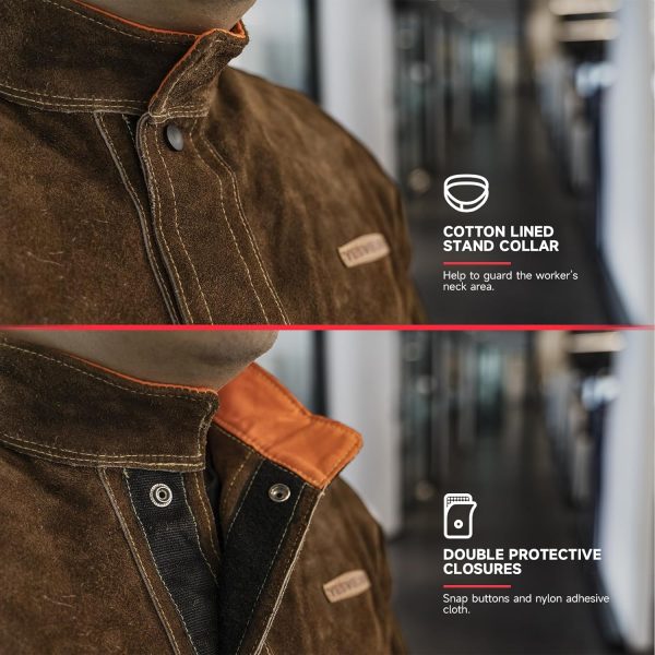 Leather Welding Jacket YESWELDER Heavy Duty Heat-Flame Resistant Brown-1