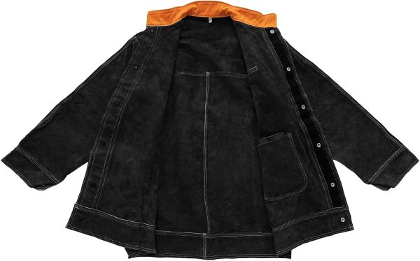 YESWELDER Black Leather Welding Jacket- Heavy Duty Heat Resistant Coat-4