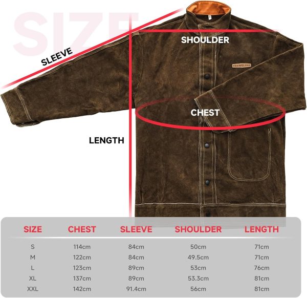 Leather Welding Jacket YESWELDER Heavy Duty Heat-Flame Resistant Brown-0
