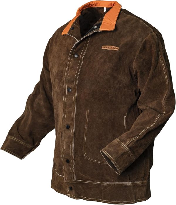 Leather Welding Jacket YESWELDER Duty Heat-Resistant Anorak Brown-0
