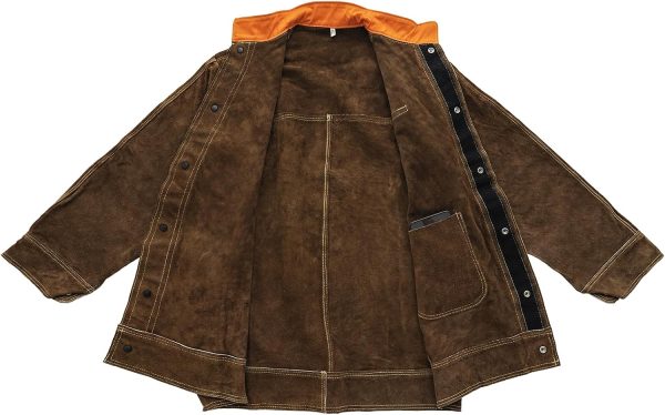 Leather Welding Jacket YESWELDER Heavy Duty Heat-Flame Resistant Brown-4