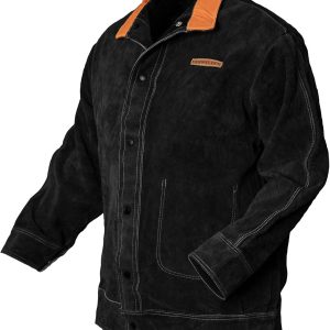 YESWELDER Black Leather Welding Jacket Heavy Duty Heat Resistant Coat-0