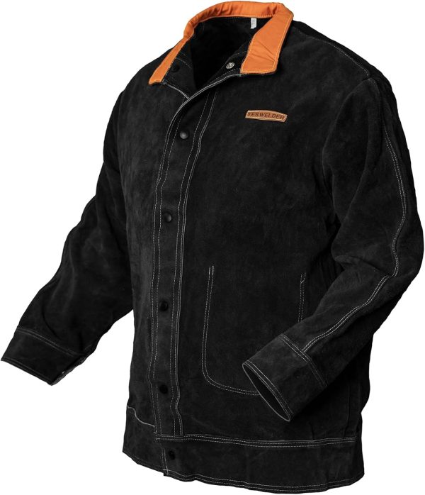 YESWELDER Black Leather Welding Jacket Heavy Duty Heat Resistant Coat-0